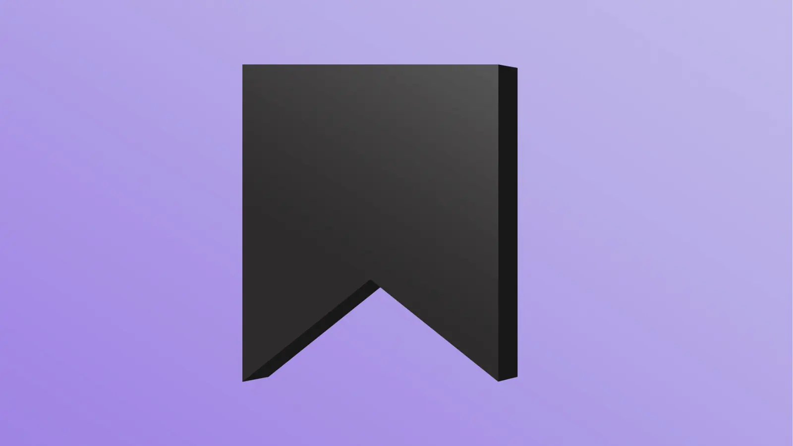 Black three-dimensional bookmark ribbon icon on purple gradient background