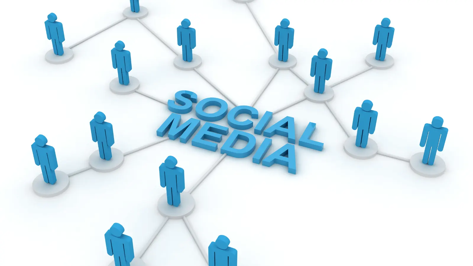 Blue 3D figures connected in a network around the words 'SOCIAL MEDIA' for scheduling