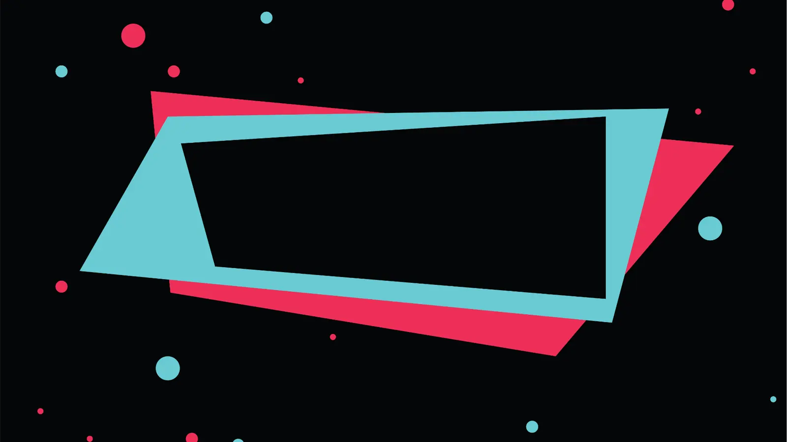 Black background with cyan and pink overlapping geometric banner shapes