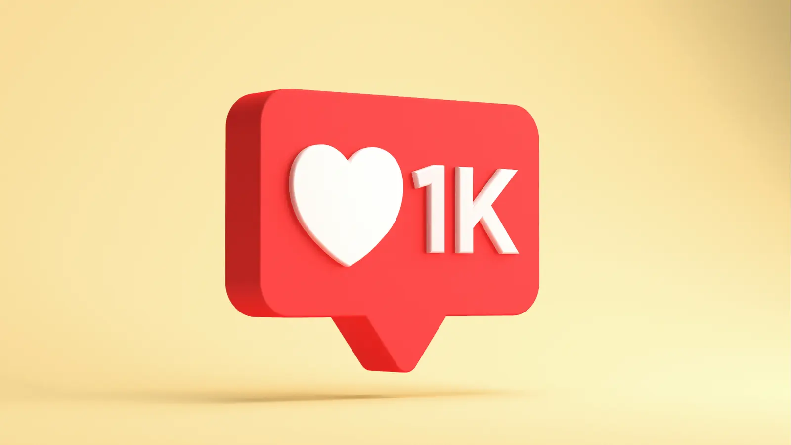 Red 3D social media like bubble with white heart icon and 1K for approval workflow