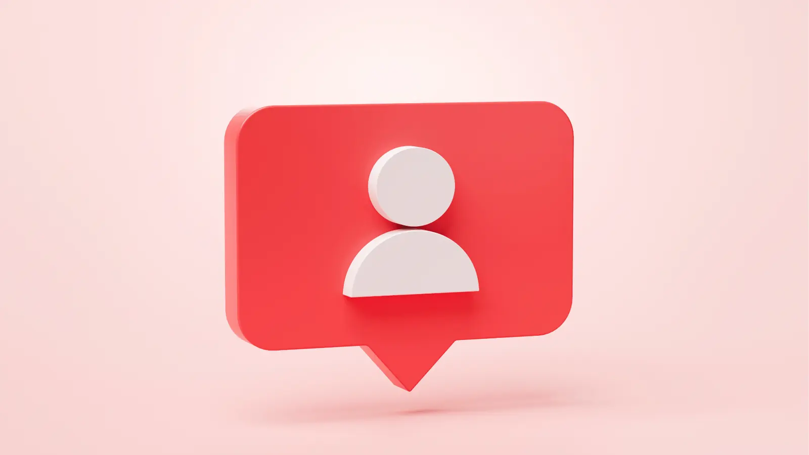 3D red notification bubble with white user avatar on pink background for scheduling