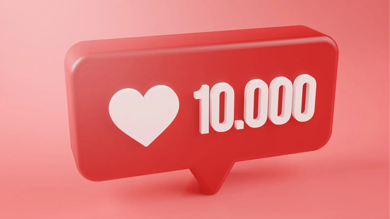 Red 3D social media like bubble showing a white heart and ten thousand likes