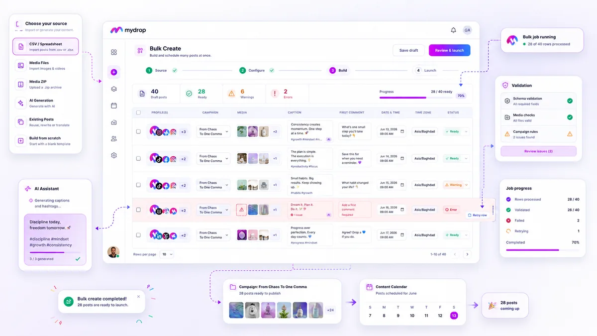Mydrop Bulk Create feature interface